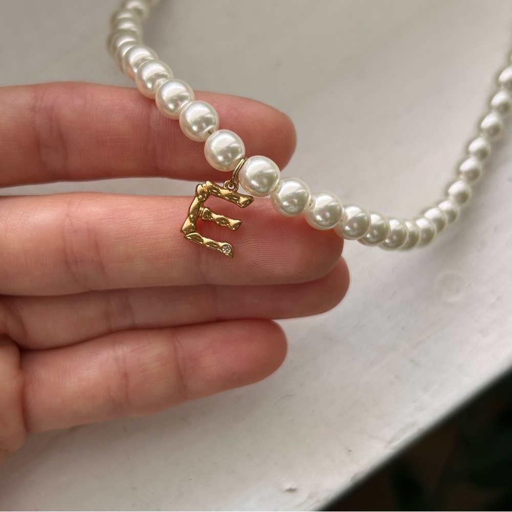Pearl Necklace with Initial Charm